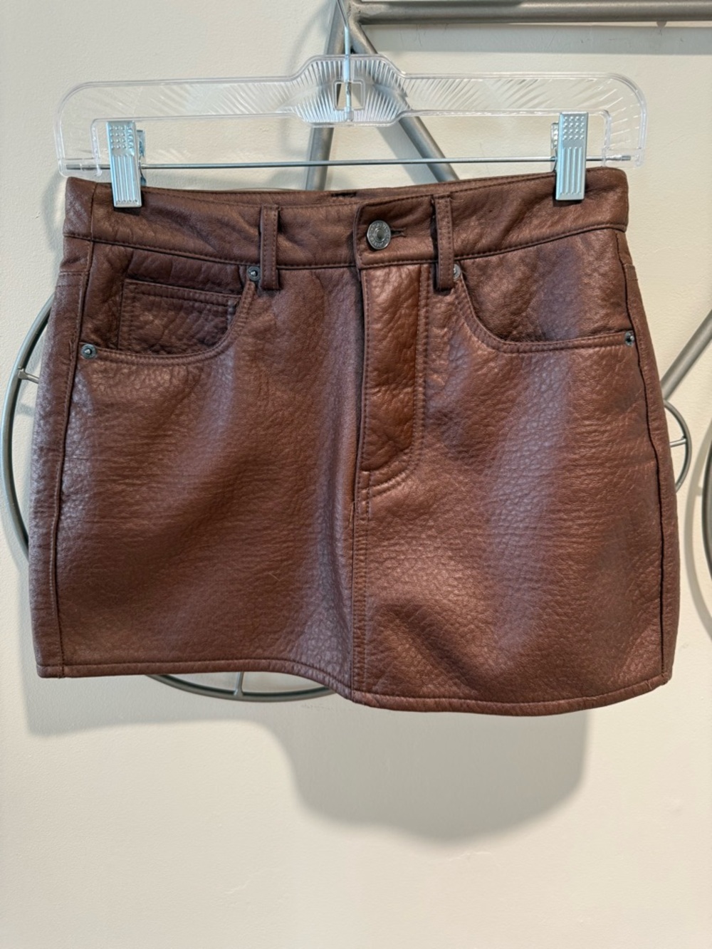 Forever 21 Chocolate Faux Leather Micro Mini Skirt Size S Y2K